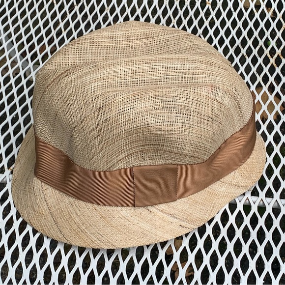 Ralph Lauren Tan Straw Fedora Ribbon Detail Size Medium - Picture 1 of 5
